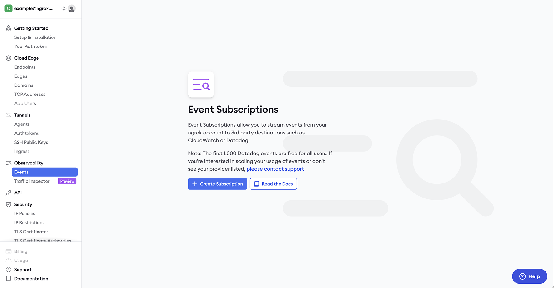 ngrok event subscription