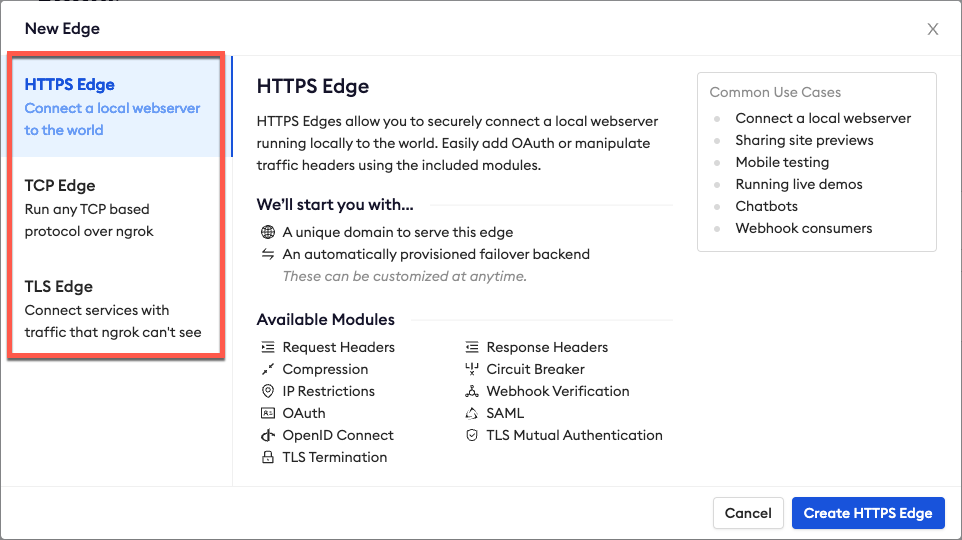 Edge Options for HTTPS, TCP, and TLS