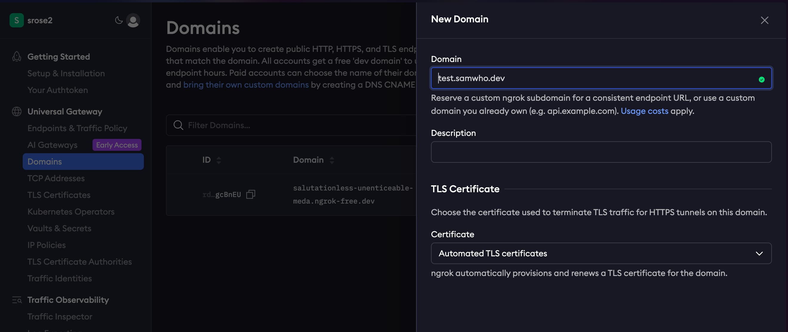 Registering a Domain in ngrok