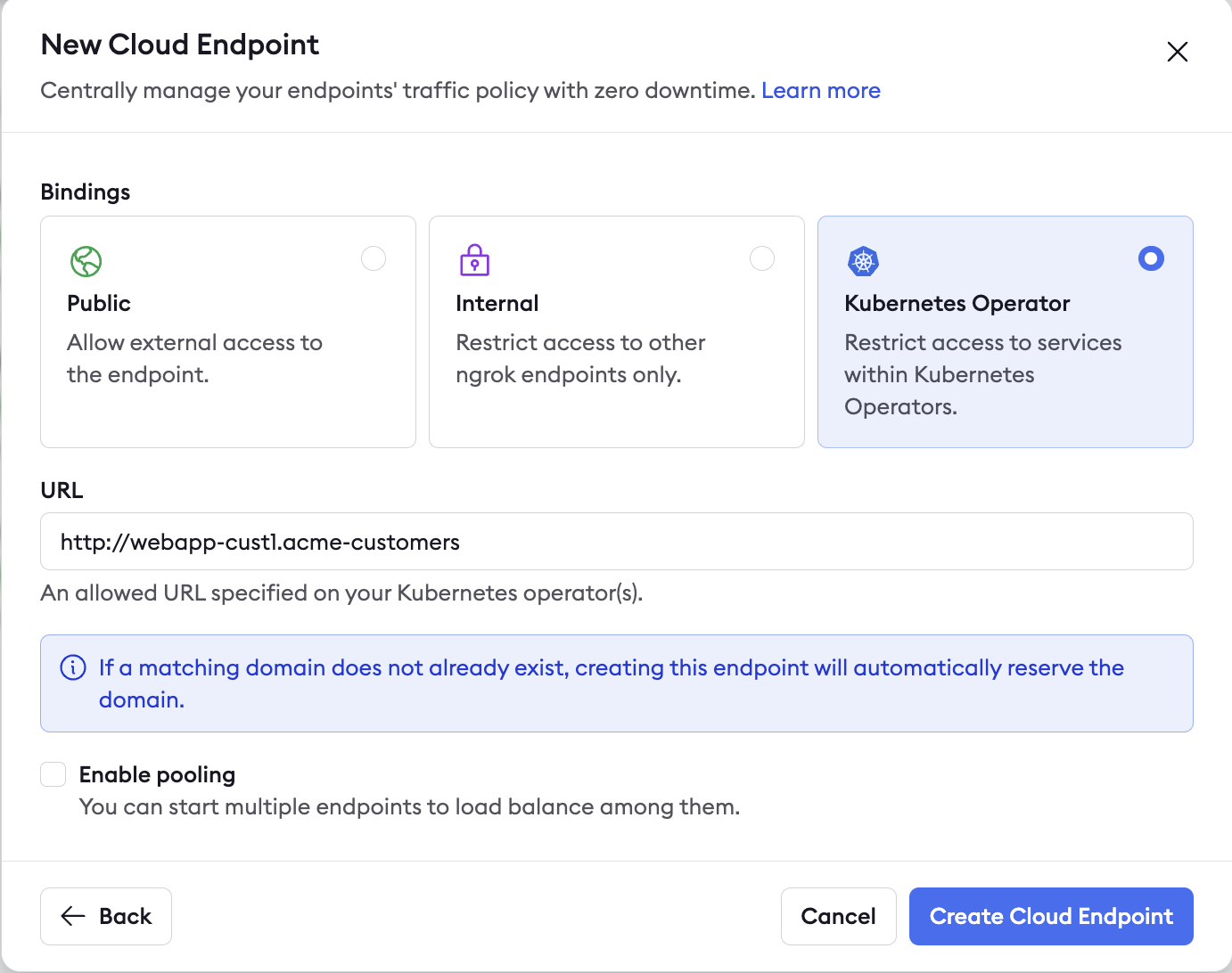 Cloud endpoint UI screenshot