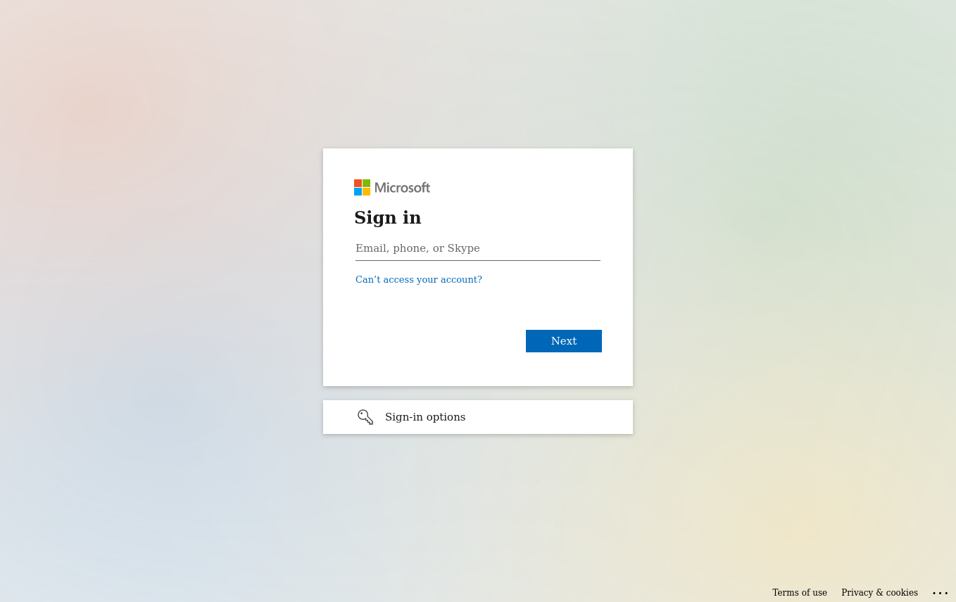 The single sign-on screen from Microsoft