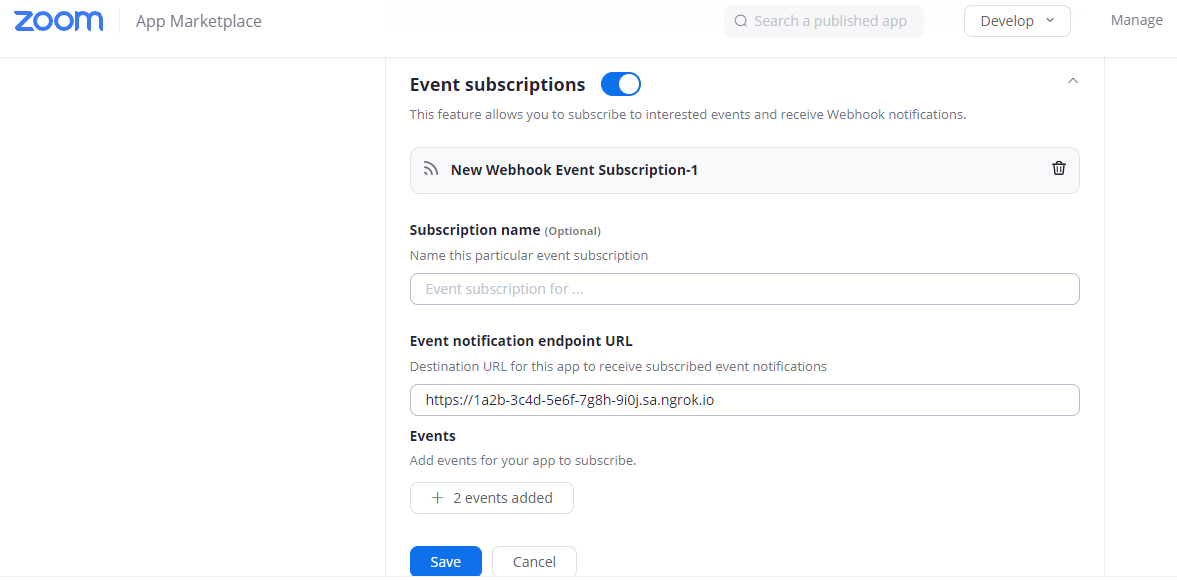 Configure Event notification endpoint URL